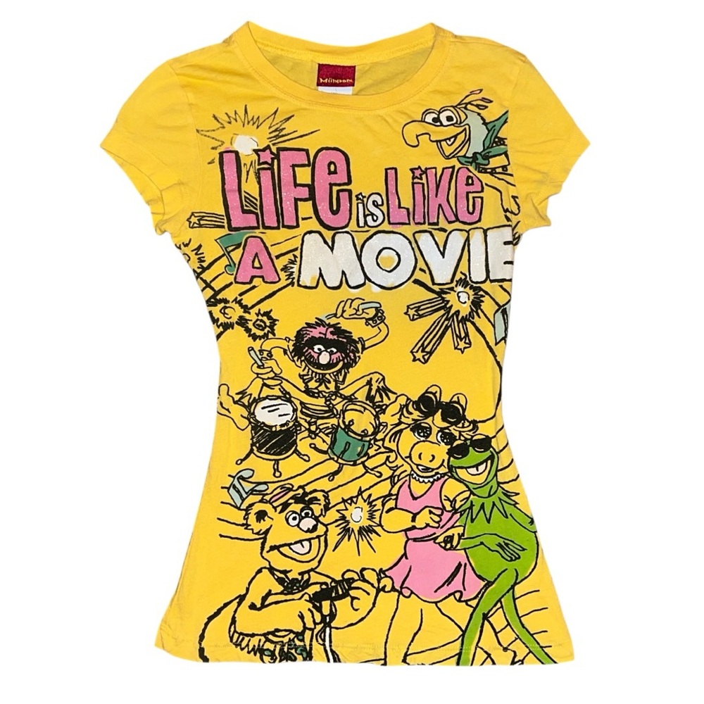 Vintage Y2K Muppets Kermit Miss Piggy Glitter Graphic Baby Tee S Jerry Leigh